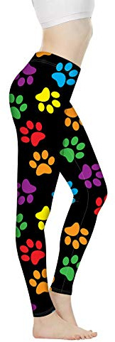 Biyejit Colorful Paw Print Womens Leggings High Waisted Tummy Control Yoga Pants Workout Running Legging