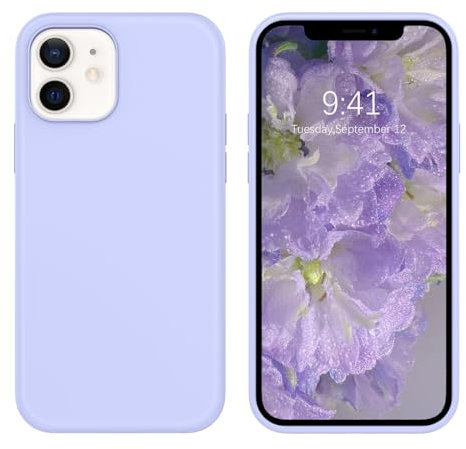 DOMAVER Silicone Cover iPhone 12/12 Pro Liquido, Antiurto Fodera in Microfibra, Cover Sottile Telefono per iPhone 12/12 Pro, Lilla Viola