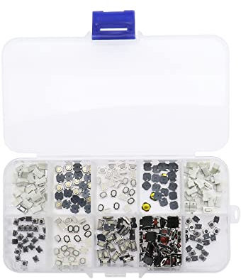 The Lord of the Tools 250pcs Kit d'assortiment Tactile Micro Momentané avec Interrupteur à Bouton-Poussoir Tactile avec Boîte en Plastique pour Clés de Télécommande Voiture