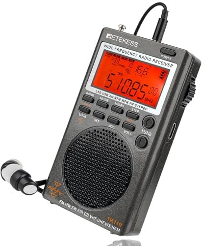 Retekess TR110 Portable Digital Radio,FM/SW/MW/SSB/AIR Multi Band Radio,Mini Pocket Compact Radios,Level 9 Stirless,Charge Via the USB,External Antenna,DSP Technology,Clock,Outdoor