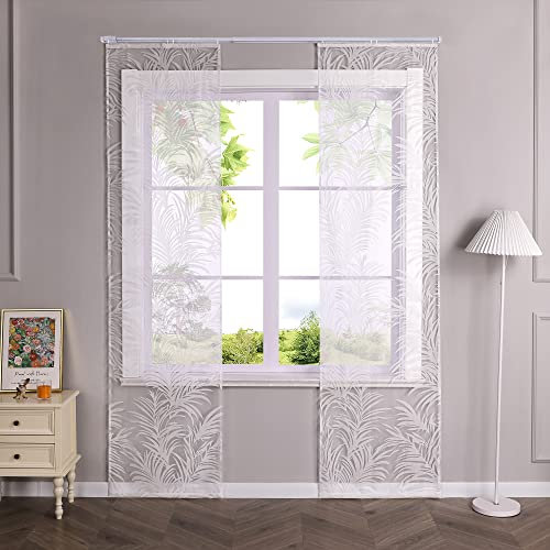 HeichkelL Schiebegardinen Ausbrenner Design Flächenvorhänge Transparenter Vorhang 2er Set Dekoschals Weiß mit Klettband BxH 57x145 cm
