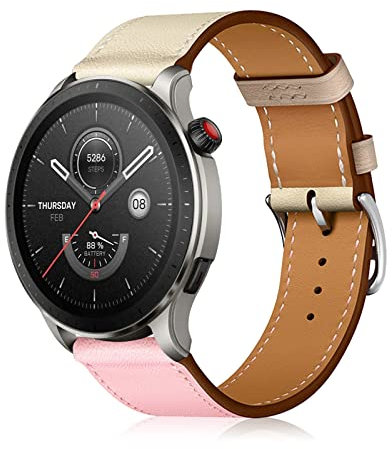LanQii 22mm Correa para Amazfit T-Rex 3 Pro 48mm/Balance 2/Balance/Bip 6/Bip 5/Bip 5 Unity, Correas de Repuesto Cuero para Huawei Watch GT 6/GT 6 Pro/GT 5/GT 5 Pro/Watch 5/4(46mm) - Rosa/Blanco