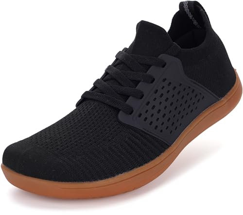WHITIN Barfußschuhe Damen Herren Barfuß Barfuss Schuhe Breite Weit Barfussschuhe Knit Barefoot Shoes Women Sneaker Trail Laufschuhe Wildlinge Gym Schwarz 37 EU