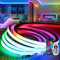 KSIBNW Neon LED Streifen RGB, 2m Led Strip Mit Netzteil Und Led Controller,230V Flexibler Wasserdichter IP65 Neonlichtstreifen für Schlafzimmer, Innen und Außenbereich