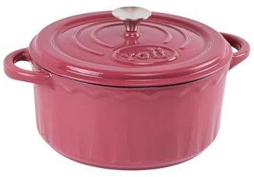 Emaillierter Dutch Oven Topf mit Deckel, Doppelgriffe, ofenfest bis 260 °C oder auf dem Herd, zum Marinieren, Kochen, Backen, Kühlen und Servieren (Rosa)
