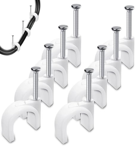 Kabelschellen Nagelschellen 6 mm Kabelklemmen 300 Stück Kabelhalter Wand zum schrauben Kabelbefestigung Halterungen Cable Clips mit Eingestecktem Nagel für Wall Wire Organiser Starkstromkabel(Weiß)