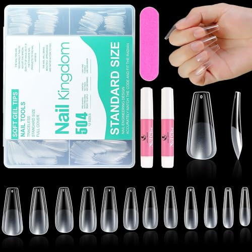 MAGIC ARMOR Lot de 504 faux ongles en gel transparent pré-formés à couverture complète pour extension d'ongles – 12 tailles