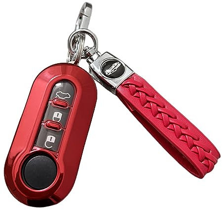Z.MYUKI 【5 Couleurs】 500L Hybrid Cross Coque clé avec porte Clef pour FIAT 500 2015-2022 2023 Accessoire original Protection clé (Rouge)