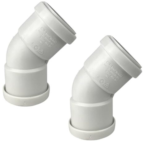 Duraplast UK Push Fit Waste Obtuse Bend 45 Degree has Strong & Durable - PVC Obtuse Waste Pipe Connector 32mm DS is made of Plastic with Ceramic Finish -White (Pack of 2)