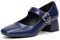 GENSHUO Escarpins Mary Jane à Talons Bas et Épais pour Femmes, Bout Carré Fermé, Bride à la Cheville, Parfait pour Le Bureau et l'Église, Bleu Marine, 38.5 EU