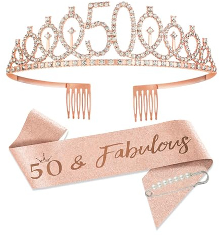SCBOY Anniversaire Femme Couronne Or Rose Tiara Et écharpe De Décoration Pour Birthday Decorations