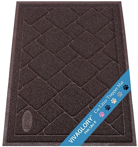 VIVAGLORY Cat Litter Mat Trackmat Litter Tray Mat, Litterbox Muddy Rug for Indoor & Floor, Easy Clean Washable Less-Mess Waterproof for Cat, 60cm×43cm, Brown