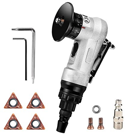 Mini 45° pneumatisches Anfasmaschinen-Set mit 2 austauschbaren Präzisionsklingen und Lager, 1/4-Zoll-Lufteinlass für Metallfräser, Entgraten (Fasenmaschine)