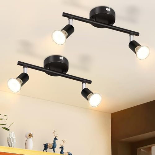 Glitzerlife Deckenstrahler Schwarz 2 Flammig Deckenleuchte - 2ER Deckenspots GU10 Schwenkbar 330° Drehbar Deckenlampe Modern Metall Spot Decke Wohnzimmer Schlafzimmer Flur