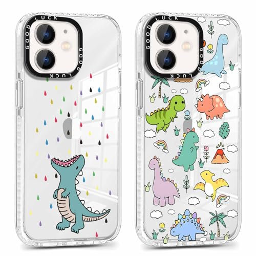 Xylota 2 Stück Handyhülle für iPhone 12 Mini 5,4 Hülle, Transparent Niedlich Case mit Dinosaurier Muster, Ultra Dünn TPU Bumper Weich Silikon Stoßfeste Kratzfest Schutzhülle Cover für iPhone 12 Mini