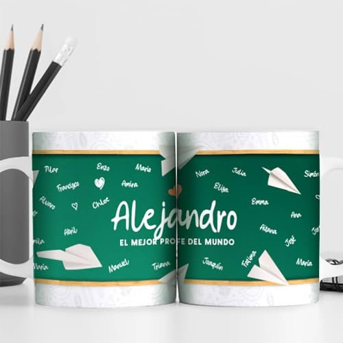 Transparent Gift Taza Personalizada con Nombres y Texto Pizarra. Regalos Originales para Profesores, Profesoras. Tazas Personalizadas para Regalar Cerámica Desayuno. Regalos Personalizados para Profes