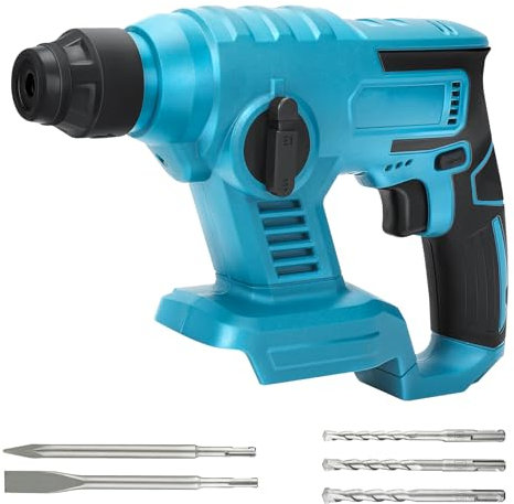 Martello perforatore a batteria, compatibile con batteria al litio Makita da 18 V, senza fili, con 6 pezzi, set di scalpelli, 4500 giri/min, 2 modalità: foratura, trapano a martello (senza batteria)