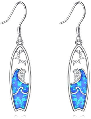 Vadmans Surfbrett Ohrringe für Damen 925 Sterling Silber Surfer Hängend Tropfen Ohrringe Opal Schmuck Geschenk für Frauen Frauen