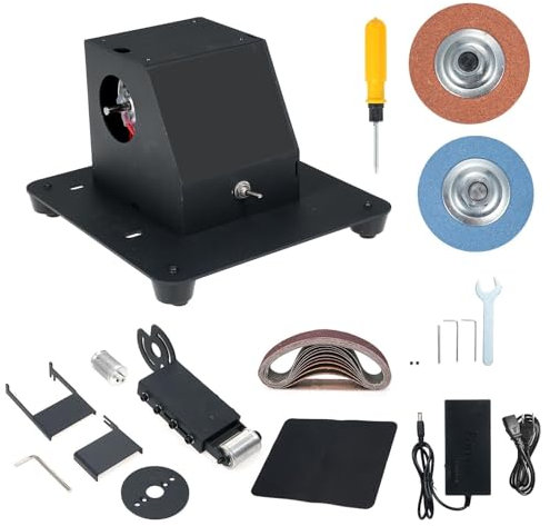 Vislone Mini ponceuse à bande, ponceuse à bande électrique multifonctionnelle, 7 vitesses réglables, polisseuse et rectifieuse électrique, petite meuleuse électrique