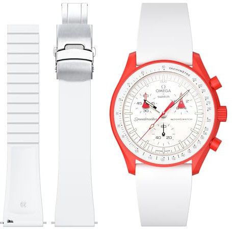 Bands for Omega Swatch Watch,Fluororubber Strap Compatible with Omega x Swatch Moonswatch 20mm Watch,Quick Release Waterproof Replacement Strap for Swatch Omega Men Women (for 20mm watch, White)