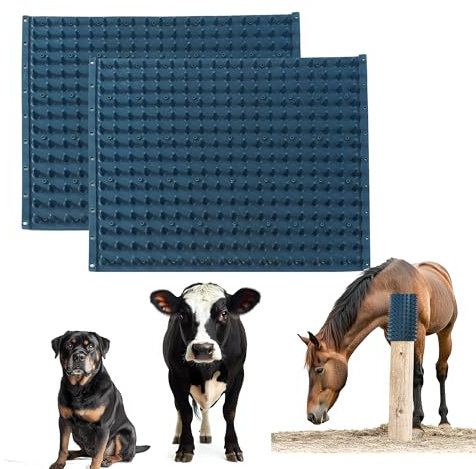 Pferd Kratzmatte 2er-Set, 42 x 33 cm, Kratzbrett, weiche Massage-Matte für Pferde, Kühe, Ziegen, Hunde und Nutztiere, Blau