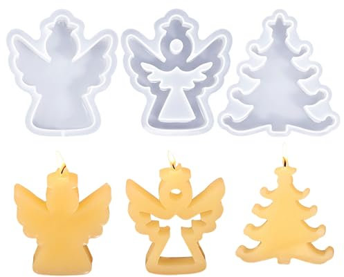 3 Stk Silikonformen Gießformen Engel, Engel Silikonform Kerzenhalter, Engel Gießform Kerzenhalter, 3D Silikonformen Gießformen, Beton Gießform für DIY Kerzen Kommunion Weihnachten Heimdekor