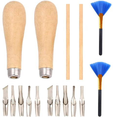 Lcyen Lino Cutting Tools Kit with Wooden Handle Awl - Wood Engraving Craft Kit with 10 Blades and Brushs, for Printmaking Engraving, Clay Sculpture, Handicrafts Engraving, Lino Printing