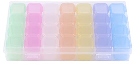 Clear Plastic Storage Boxes, Plastic 28 Grids Empty Storage Box Nail Art Rhinestone Jewelry Beads Display Case Organize for Beads Art DIY Crafts Jewelry Fishing Tackles