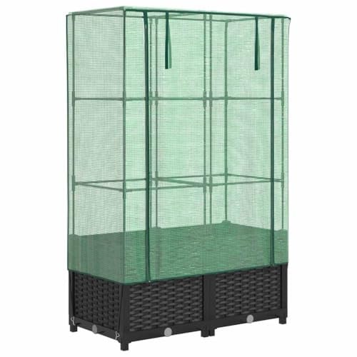 vidaXL Hochbeet mit Gewächshaus-Aufsatz Rattan-Optik 80x40x138 cm