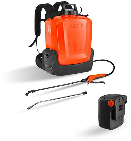 STOCKER - Kit Pompa Elettrica a Zaino 15L con Batteria 21V 2.6Ah - Nebulizzatore Ergonomico per Giardinaggio e Agricoltura - Pressione Regolabile 2.5-5 Bar - 305 min Autonomia