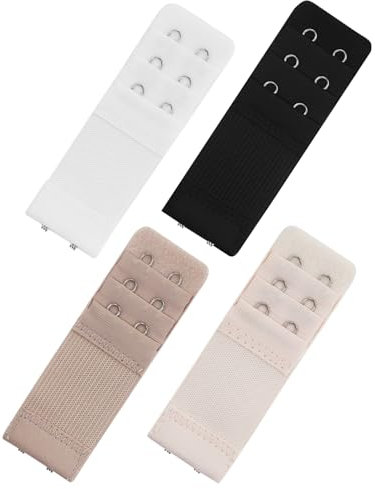 EASYKEENECOM 4 prolunghe per reggiseno da donna, 3 ganci, 2 file di biancheria intima elasticizzata, fibbia di estensione, accessorio per gravidanza e comodo elastico per reggiseno da donna, Bianco,