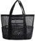 CCAIPU Bolsa de playa grande de rejilla, bolso plegable con compartimentos y cremallera para vacaciones en la playa y compras (Negro)