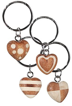 Porte-Clés Petit Cœur en Bois Naturel - Porte-Clef Mini-Cœur Poli - Porte Clé Romantique, Cadeau Saint-Valentin, Amoureux des Objets Naturels - Modèle au Choix