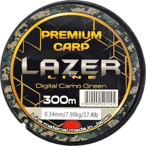 LAZER LINE Filo da Pesca Monofilo Premium Carp 300m DIA0,34mm Test 7,9kg - Filo Nylon Verde Mimetico - Lenza da Pesca Carpa - Lenze Monofilamento per Aqua Dolce e Salata - Fishing – Carpfishing