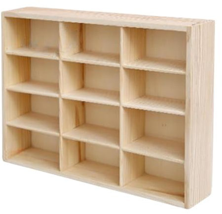 MagiDeal Wooden Storage Divider Box Showcase, Wall Mounted Toy Car Storage Car Display Shelf, 12 Grid