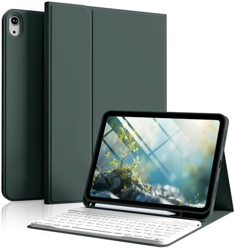 SZPSGC Keyboard Case for iPad (A16) 11th/10th Generation 2025/2022 11/10.9 inch, Smart Folio Cover with Pencil Holder, Detachable Wireless Bluetooth iPad Keyboard Case, Dark Green