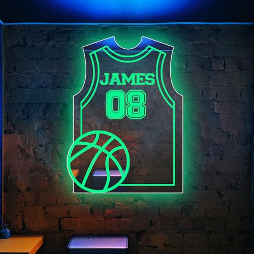 Personalisierter Name Basketball Spiegel LED Licht, Basketball Jersey Neon Schilder für Wanddekoration, Basketball Sport Neon Lampe Schild für Schlafzimmer, Sport Spiegel Lampe Basketball Spieler