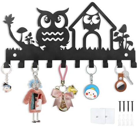 MOAMUN Hiboux Porte Clef Mural avec 10 Crochets, Porte Clé Mural Noirs en Métal Porte Clés Mural Accroche Clef Mural, Support Clef Mural Porte Cle Mural pour Salon Couloir Entrée Décoration