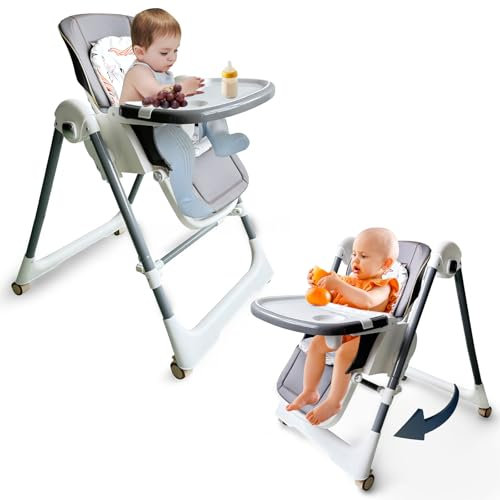 Romiromi hochstuhl baby für Babys und Kleinkinder, 5 in 1 kinderhochstuhl Faltbare Booster Sitze mit hochstuhl mit neugeborenenaufsatz für Familie Easy Clean, Grau