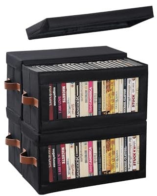 Coorganisers 4 Packs DVD Storage Box with Visible Window, Dustproof DVD Case Holder Organizer with Lid and Handles, Holds Up to 104 Cases, CD Holder for Blu-ray & CD Storage-15.75 x 6.10 x 8.07In