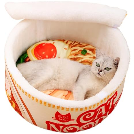 Humdcdy Ramen Katzenbett Nudel, weiches und warmes Plüsch-Ramen-Katzenbett, Nudelschalen-Form, Haustier-Sofa, Haus für Hunde und Katzen