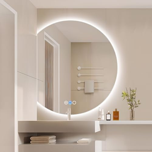 WWERTYY Smarter Badezimmerspiegel mit LED-Hintergrundbeleuchtung, Bewegungsmelder, Antibeschlag-Pad und Energiesparlampen, 80 cm