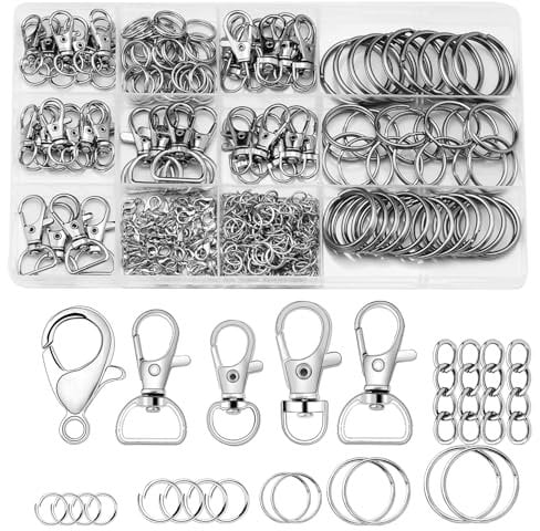 gyoyede 400PCS Keyring Making Kit, Keyring Clip with Key Rings, Metal Keychains Swivel Snap Hook, Jump Rings and Lobster Claw Clasps for Jewellery Making, Keys, Crafts, and Lanyards Making