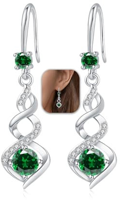 Silver Earrings for Women, Green Hypoallergenic Sterling Silver Dangly Dangle Drop Earrings for Women, Christmas Anniversary Birthday Birthstone Jewellery Gifts for Mum Girls