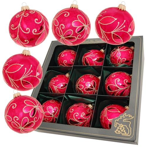 Krebs Glas Lauscha - Weihnachtsdekoration/Christbaumschmuck aus Glas - Weihnachtskugeln - Farbe: Eislack Rot - 9 Stück - Größe: ca. 8 cm