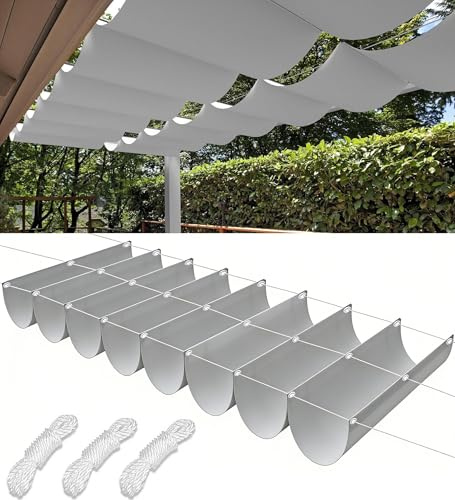 Einziehbare Welle Sonnensegel 1.2x3.6M Wellenmarkise Verstellbar Segeltuch mit Ösen und Kordel UV-Schutz Sonnenschutz Wasserdicht für Garten Pergola Balkon Terrasse Hellgrau