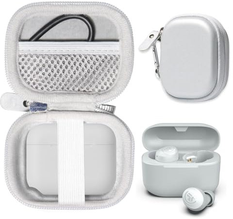 CaseSack Schutzhülle für JLab Go Pop+, Go Air Pop, Air, Air Tones+/ Tones, JBuds Mini True Wireless Earbuds, kompakter Organizer für die Ladehülle und Ladekabel (weiß)