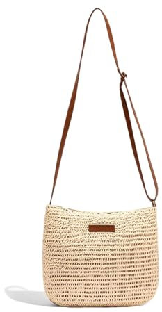 Iridsmole Straw Bag for Women, Summer Beach Crossbody Bag with Zipper and Adjustable Strap, Women’s Straw Beach Bag, Bohemian Woven Handbags for Women Summer Beach Holidays Travel Beige