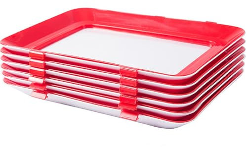 Yeory 6Pcs Food Preservation Tray, 12x8.6 Red Vacuum Stackable Food Organization and Storage Tray with Buckle Reusable Fresh Storage for Preservation, Bread Bags