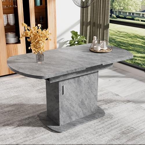 Ausziehbarer ovaler Esstisch mit Stauraum 110-130x70x75 cm für 4-6 Personen Platzsparender Kaffee-Freizeittisch für Esszimmer Wohnzimmer Küchentisch Grau+Silberner Griff